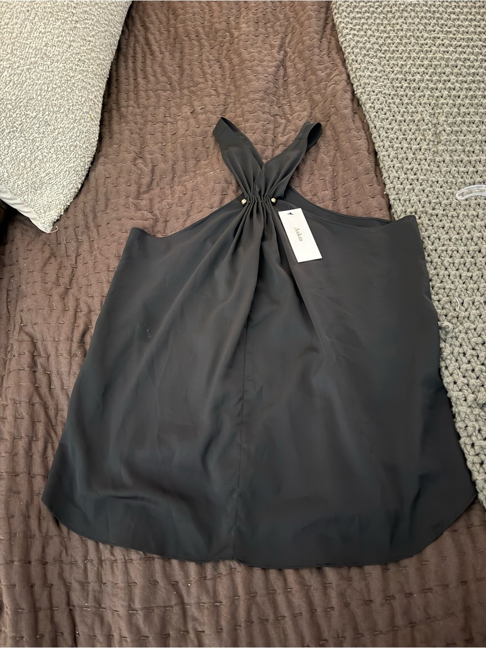 Aakaa Black Twist-Halter Camisole with Accent Detail